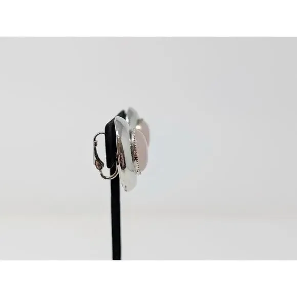 Silver Tone Pink Round Dome Button Clip On Earrings Classic Office - Picture 4 of 6